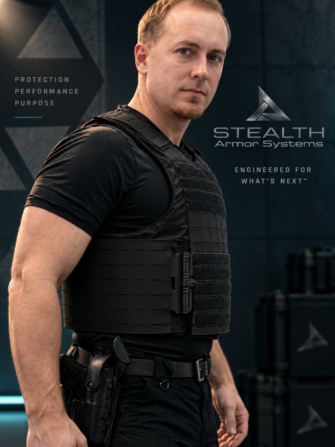 Model wearing HFRAM™ Hexar full-torso flexible rifle armor
